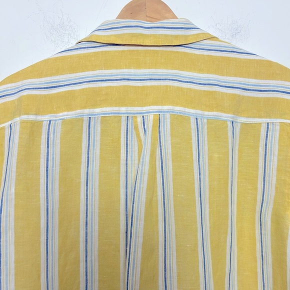 J. Jill Love Linen Striped Long Sleeve Popover Shirt Yellow White Coastal Beachy - Picture 11 of 13